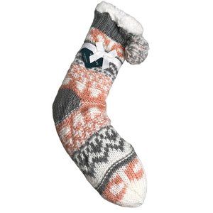 Aerosoles Slipper Socks Tall Pink Gray Faux Sherpa Pom Nordic Fair Isle NWT